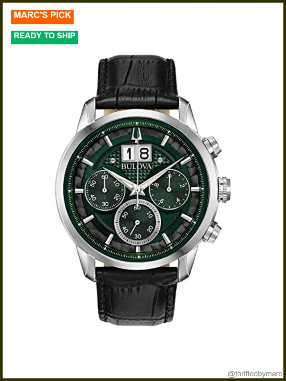 Vintage Men's 6-Hand Chronograph Calendar Big Date Leather Strap Quartz Watch
